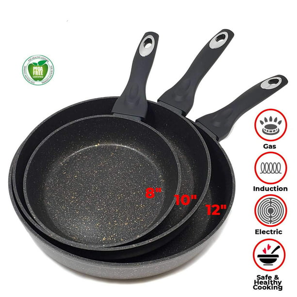 Non Stick GRANITE Frying Pan Black MARBLE Coated For Gas Electric Induction Hob